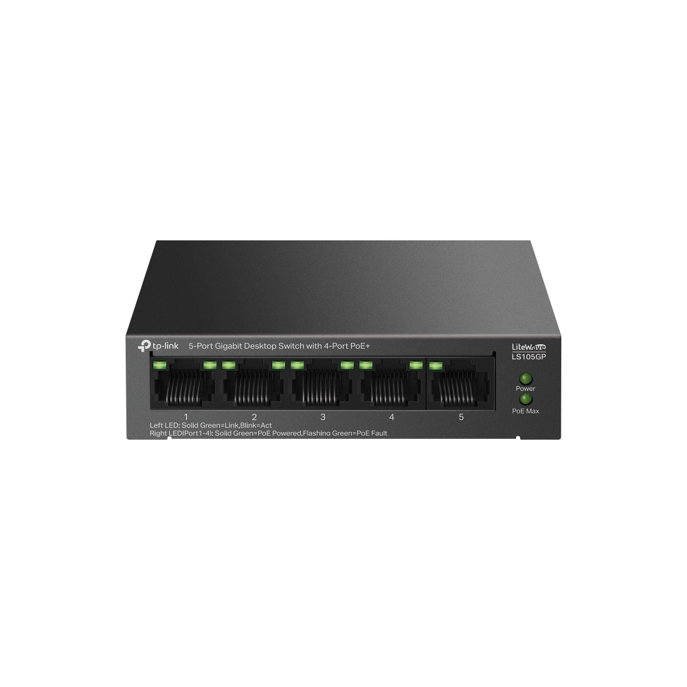 TP-Link LS105GP 5-Port Gigabit Desktop Switch with 4-Port PoE+ | 65W 250M with Extend Mode TP-Link LS105GP 5-Port Gigabit Desktop Switch with 4-Port PoE+ | 65W 250M with Extend Mode